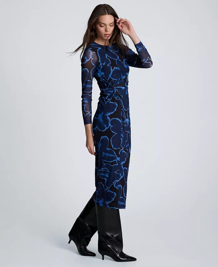 Women's Knot-Front Printed Mesh Midi Dress - thumbnail 2