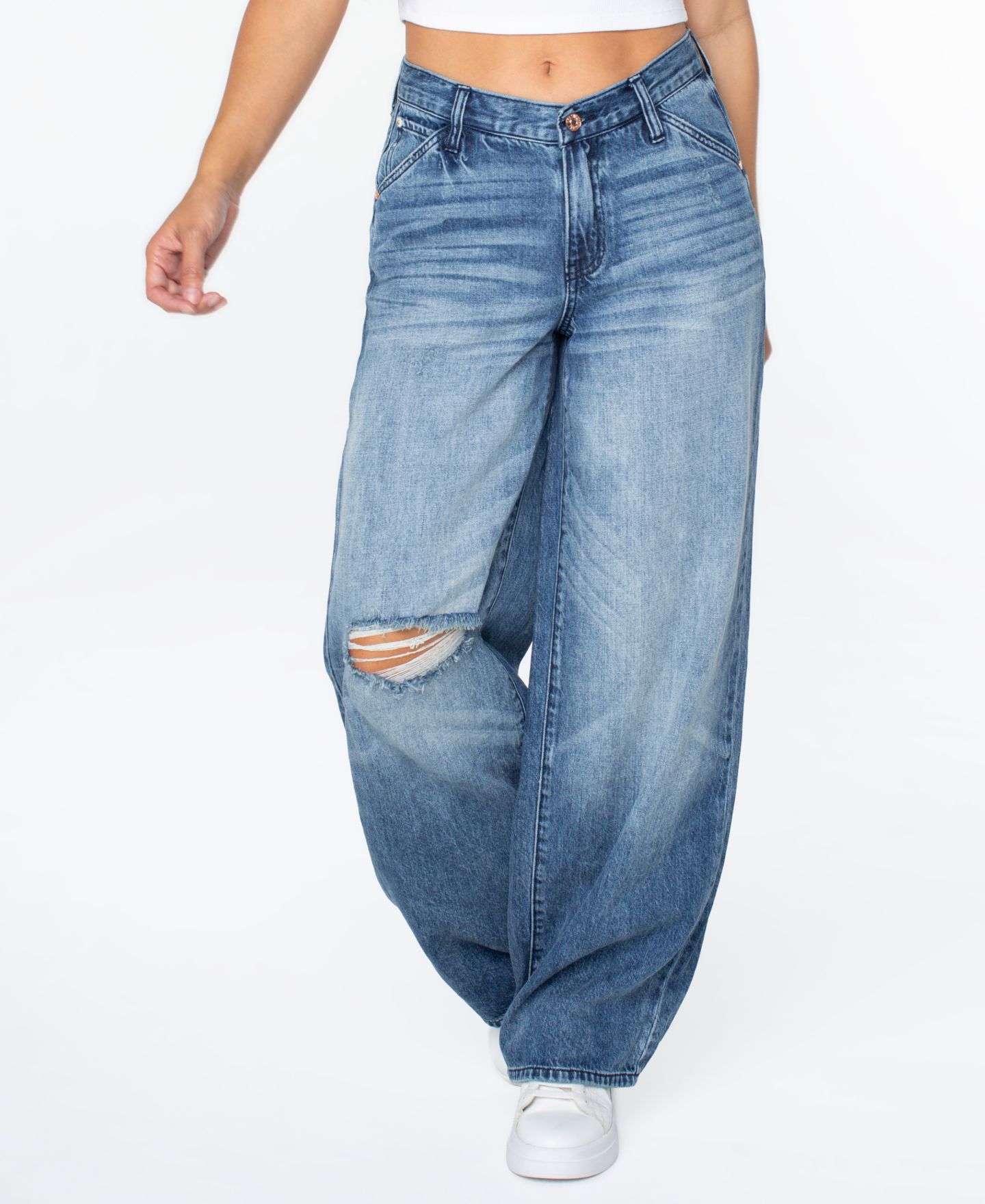 Женские джинсы Celebrity Pink Juniors' Mid-Rise V-Waist Wide-Leg Baggy, цвет: Nuvellu — фото 3
