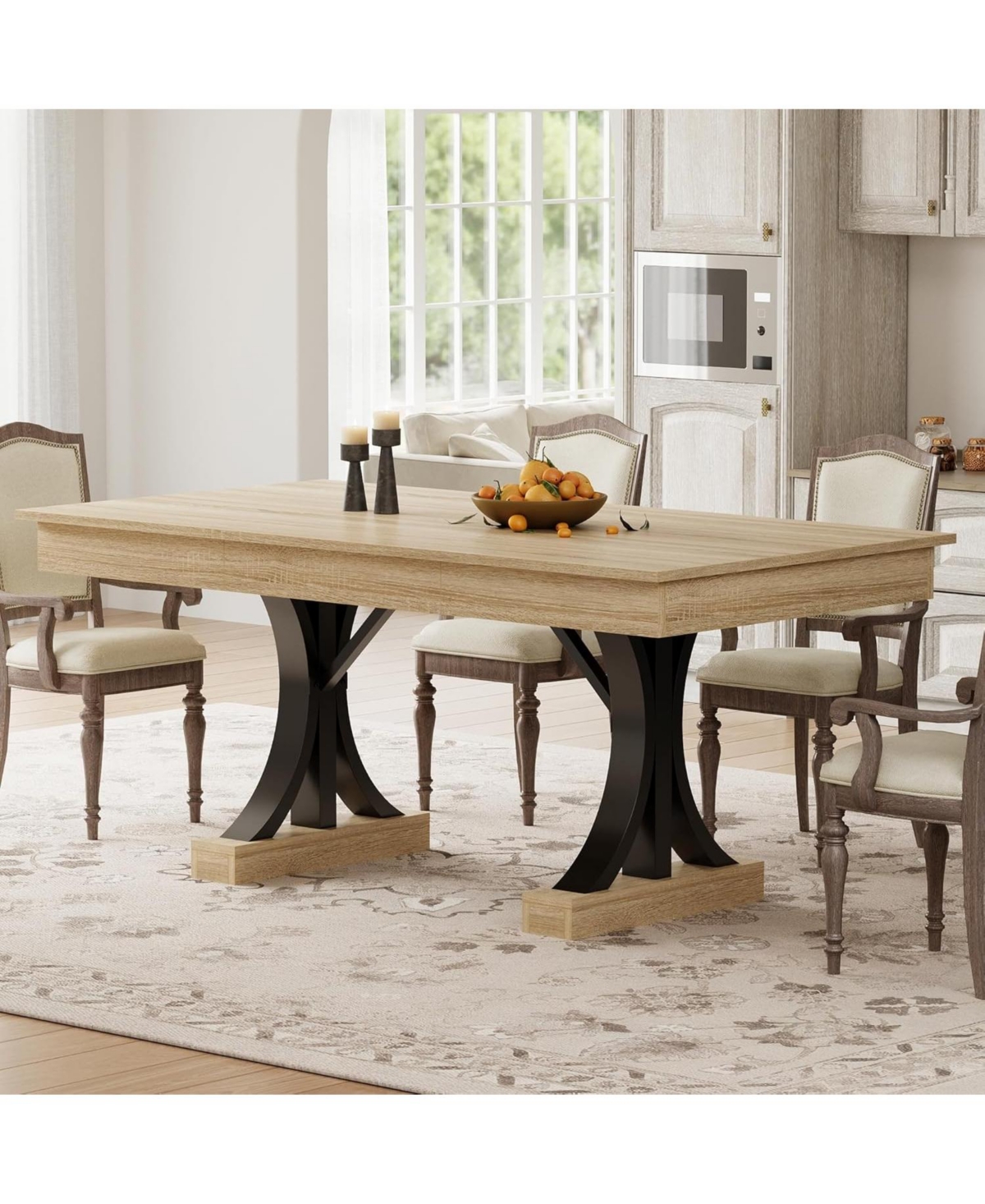 homfan 71 Inch Dining Table for 6 to 8 with 2 Drawers, Double Pedestal Industrial Wooden Kitchen Table