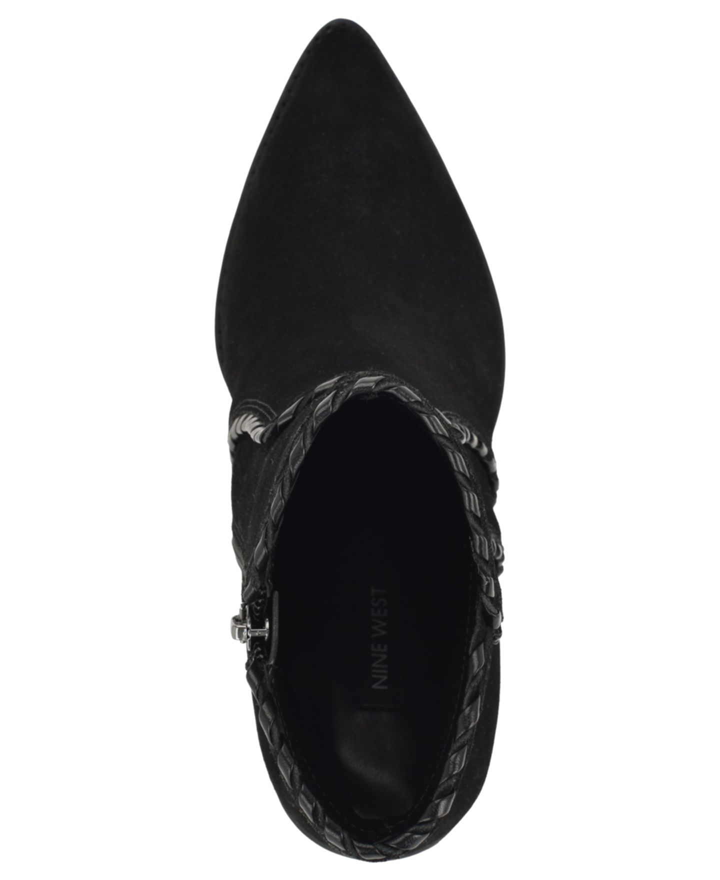 Женские ботинки Nine West Raxton Suede Whipstitch Block Heel Booties, цвет: Чёрный замшевый — фото 4