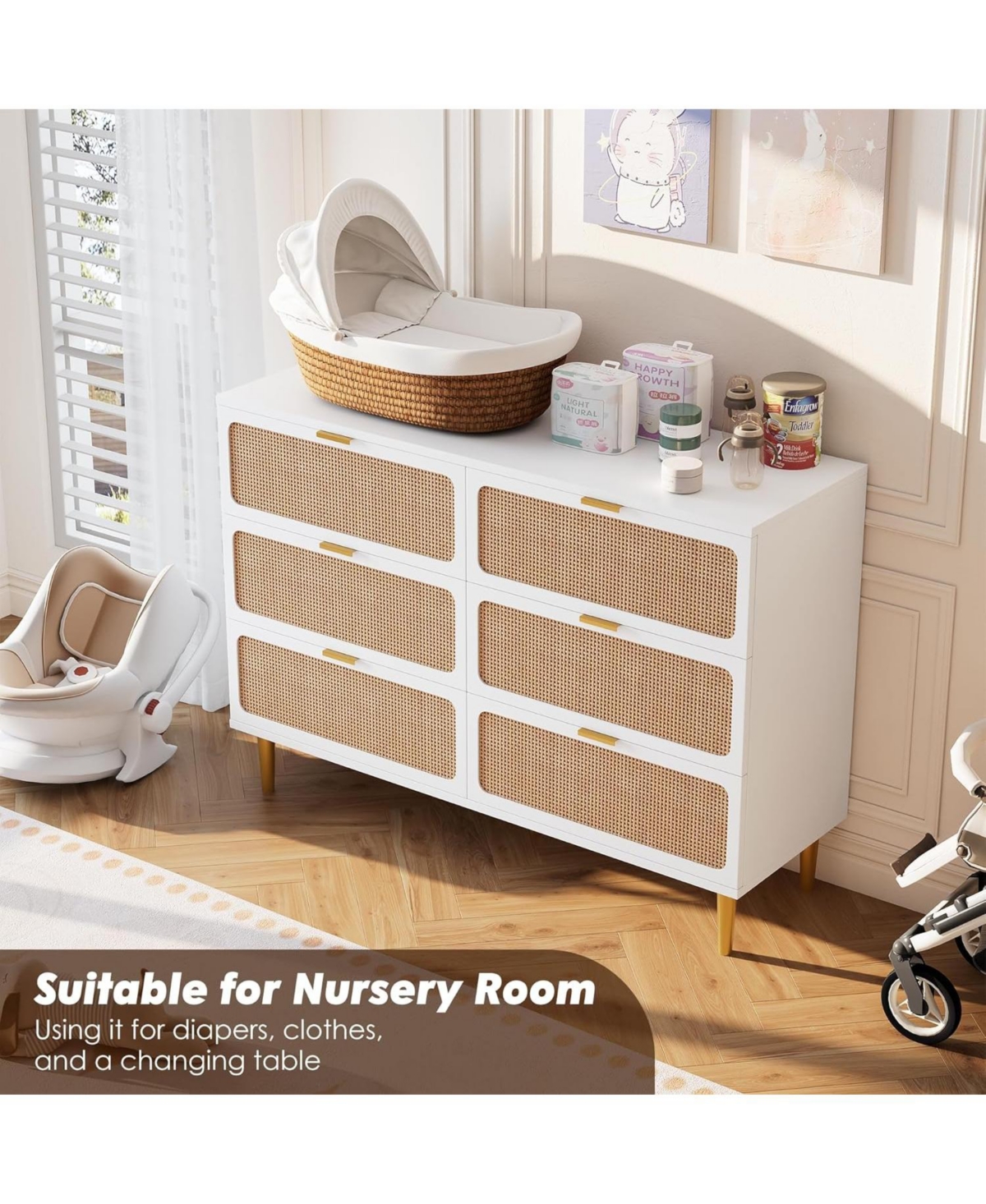 gaomon Modern Rattan 6-Drawer Dresser, Deep Storage & Wide Top for Bedroom