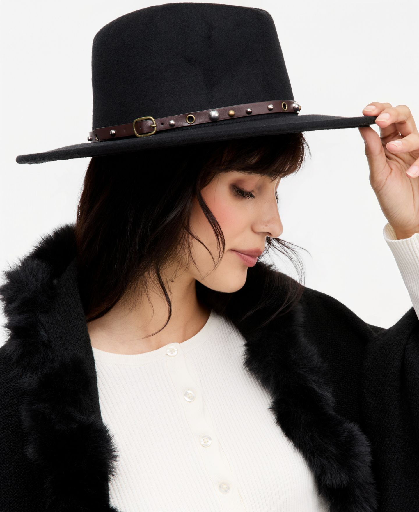 Женский головной убор I.N.C. International Concepts Stone Band Panama Hat, цвет: Чёрный — фото 3