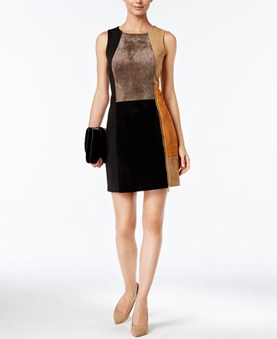 Ivanka Trump Faux-Suede Colorblocked Shift Dress