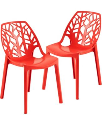 Cornelia Stackable Dining Chair Set of 2 Spring Cut-Out Tree Design Acrylic Accent Side Chair for Kitchen, Living Room, and Dining Area