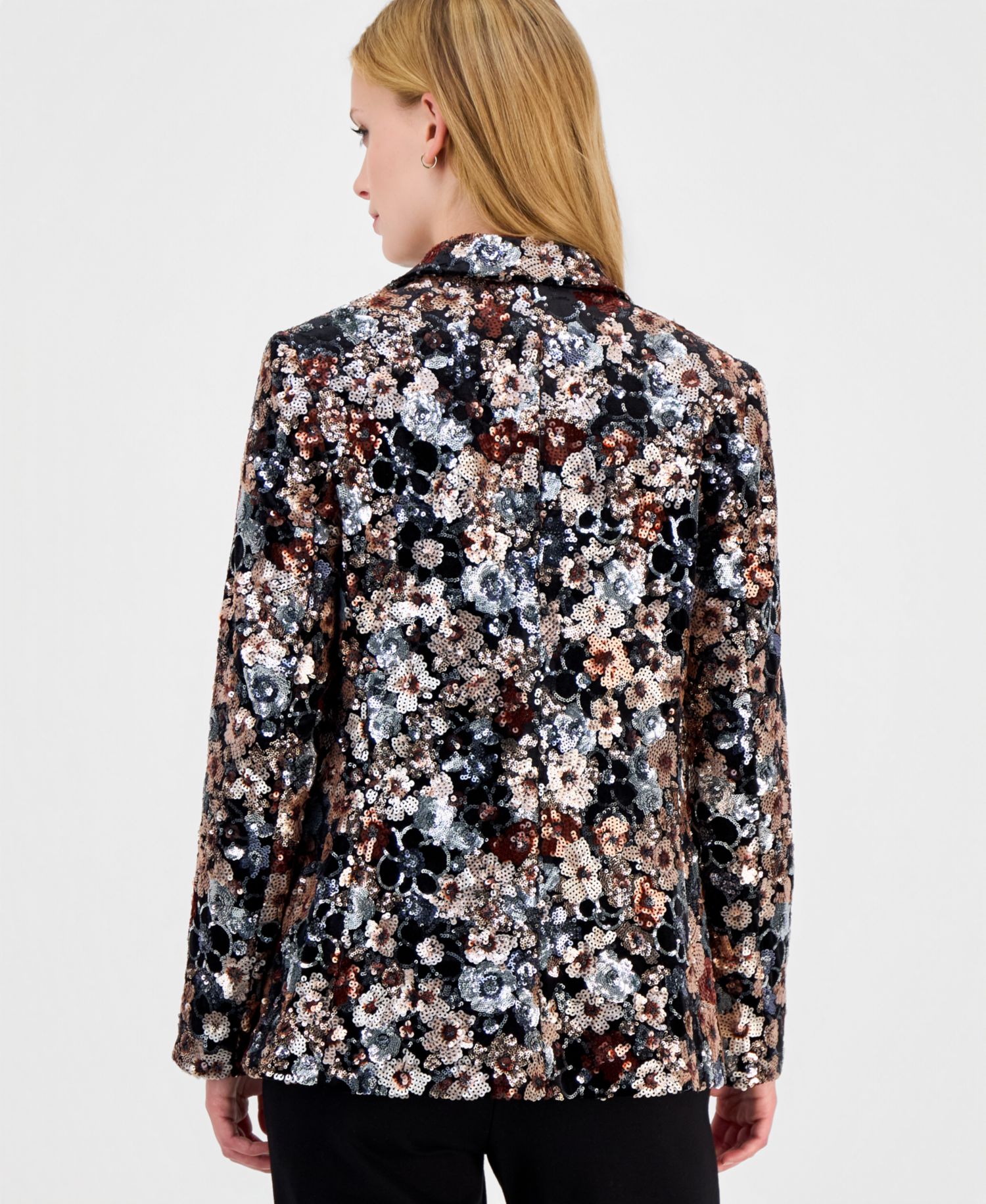 Women's Floral Sequin One-Button Blazer