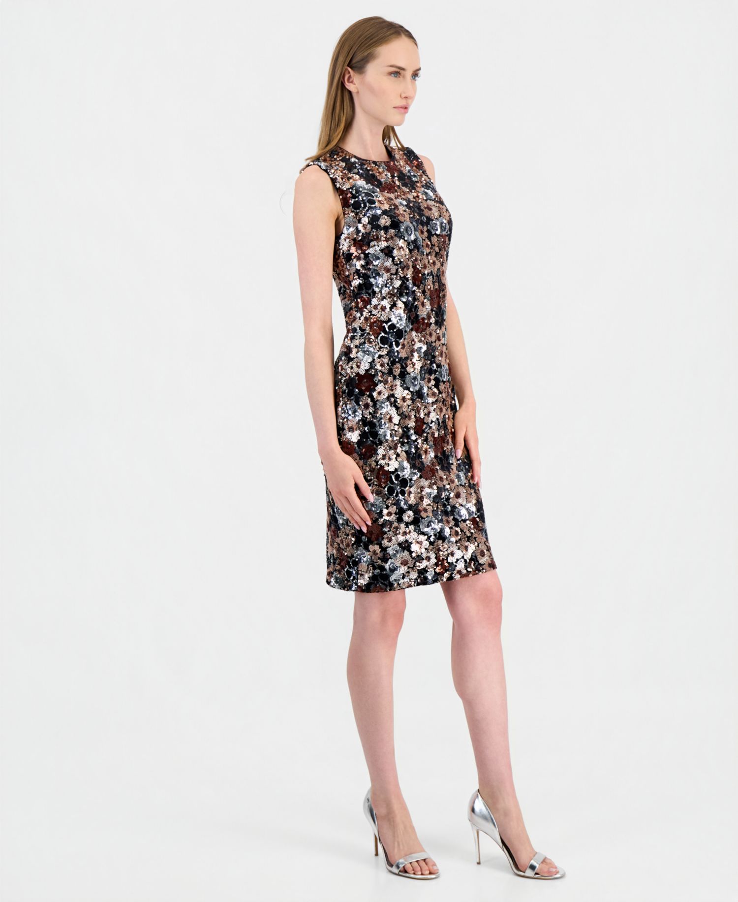 Women's Sequined-Floral Scoop-Neck Sheath Dress