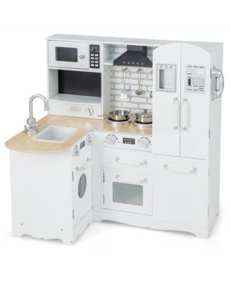Kid's Corner Kitchen Playset Wooden Chef Play with Stove Utensils and Refrigerator