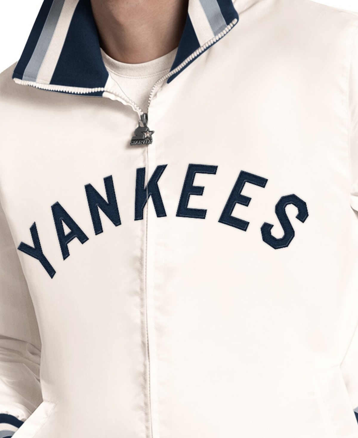 Starter Men's White New York Yankees The Captain Cooperstown Logo Full-Zip Varsity Jacket
