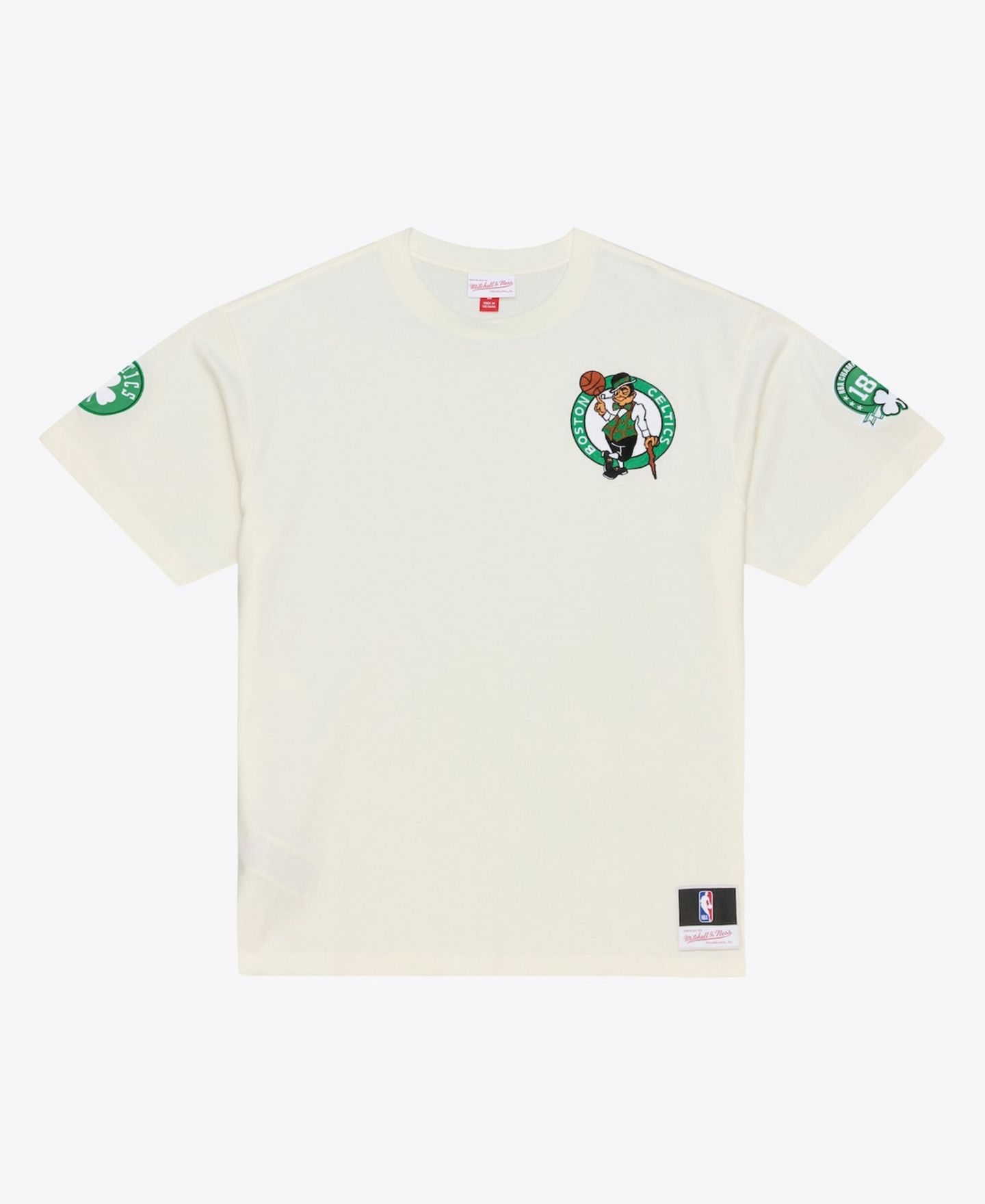 Мужская футболка Mitchell & Ness Cream Boston Celtics Hardwood Classics Chainstitch Premium — фото 1