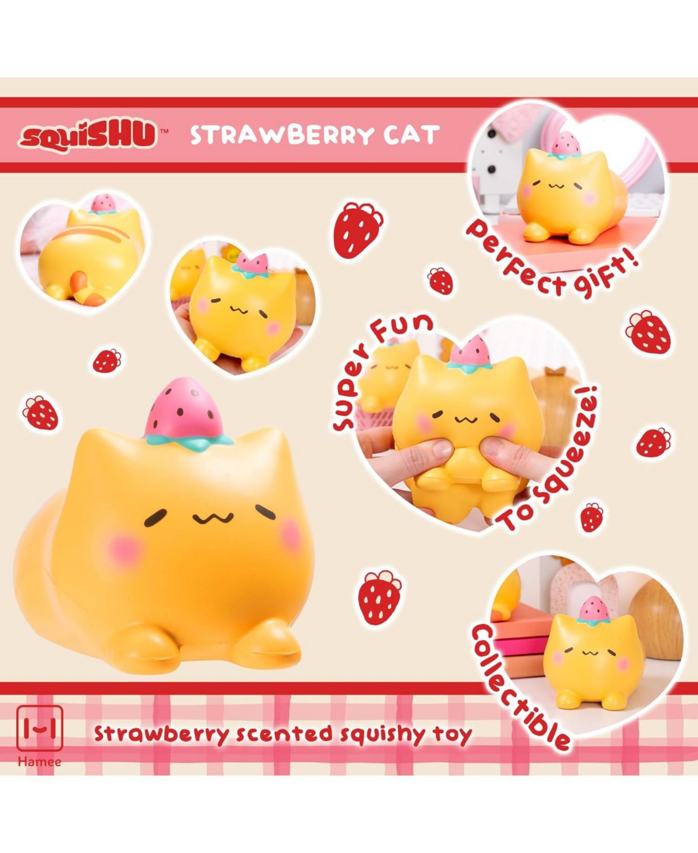 Игрушка-мялка Hamee Squishy Jumbo «Клубничный кот», медленно расправляется, антистресс — фото 3