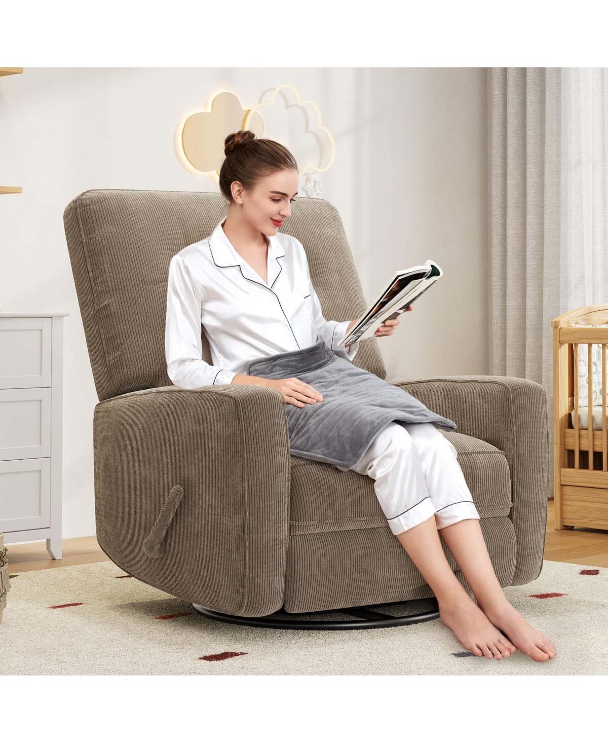 homfan Recliner Chairs, Swivel Rocker Recline, Glider Recliner Nursery Chair for Adults, 360degree(s) Swivel Glider Rocking Chair for Living Room