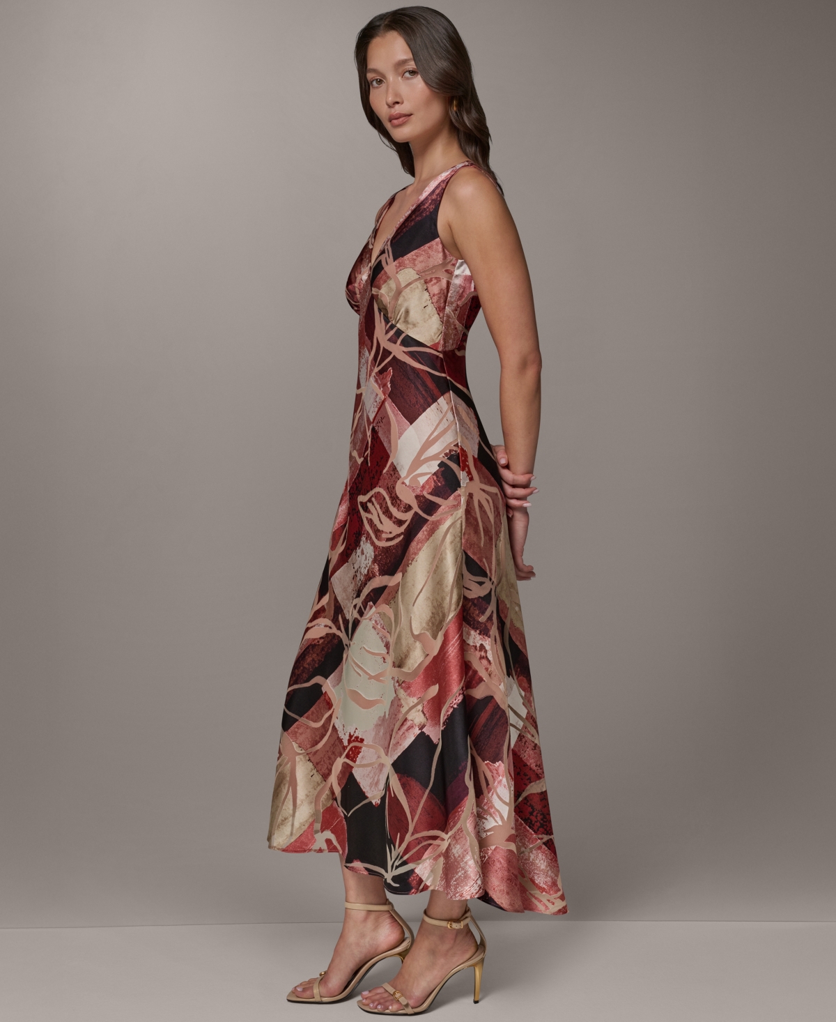 Donna Karan New York Women's Sleeveless Velvet Burnout Midi Slip Dress