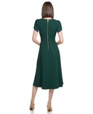 calvin klein tulip sleeve fit & flare dress Calvin Klein Women's Short Tulip Sleeve V-Neck Solid Fit and Flare Dress
