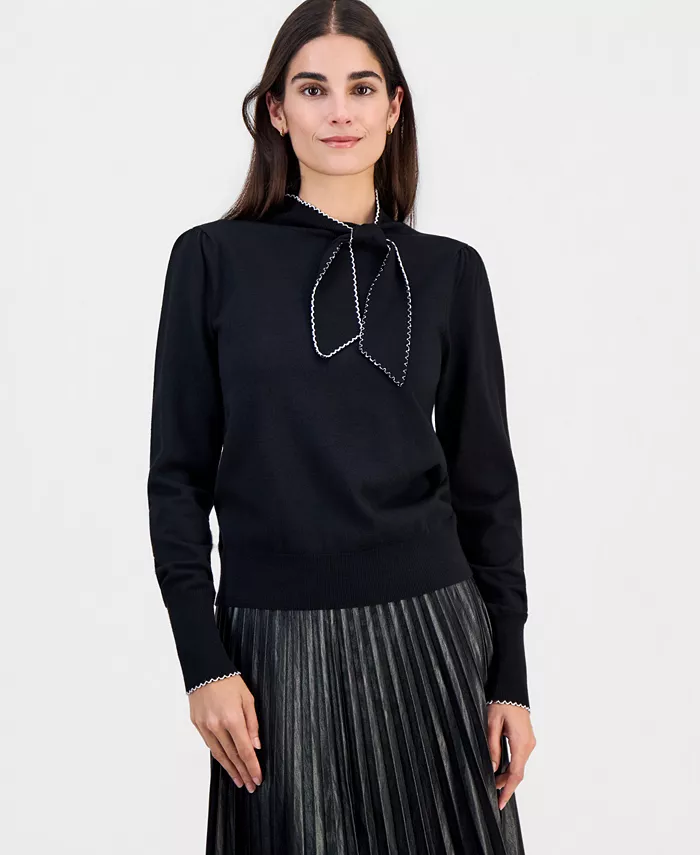 Women's Contrast-Tipped Bow-Tie Sweater