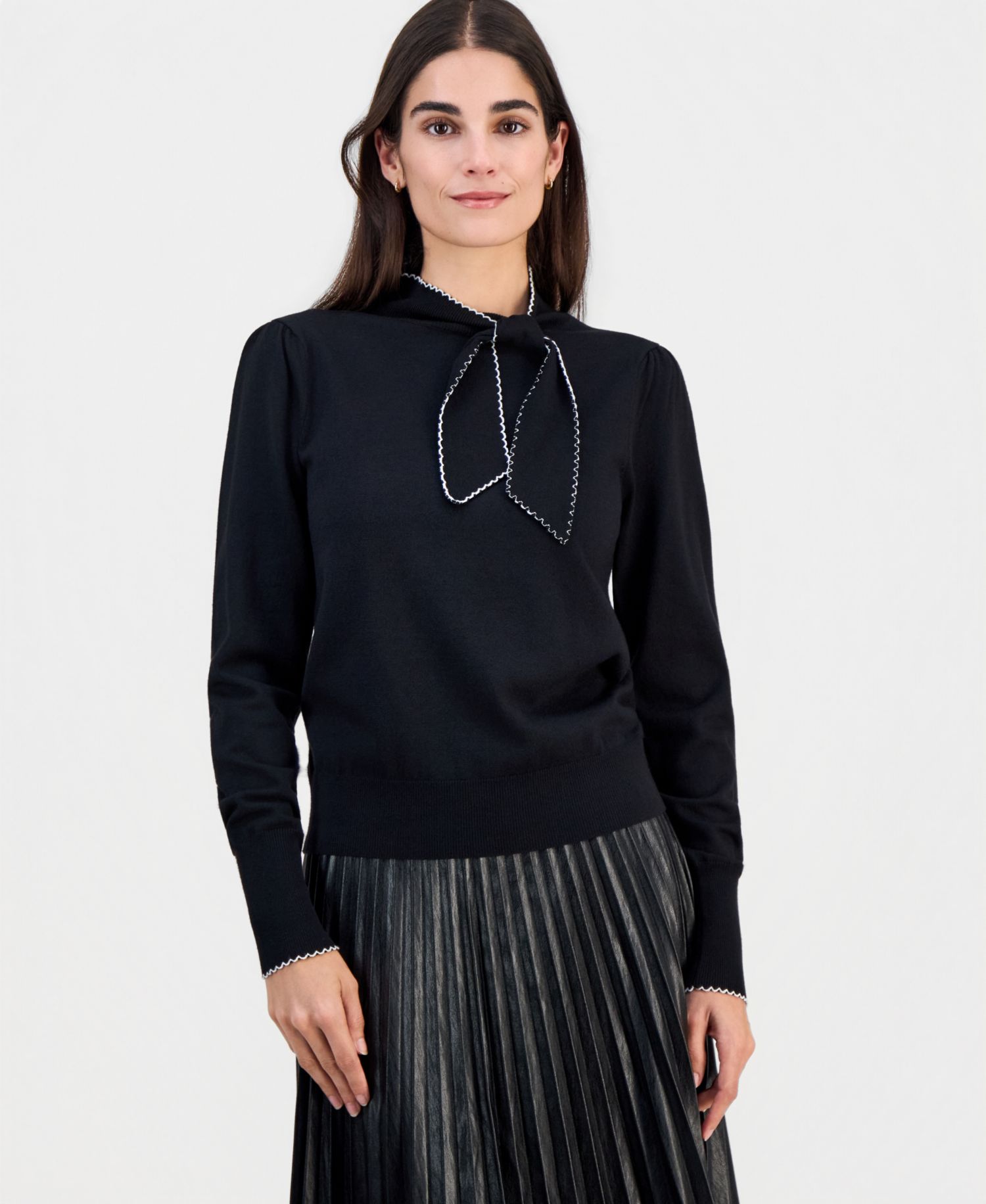 Women's Contrast-Tipped Bow-Tie Sweater