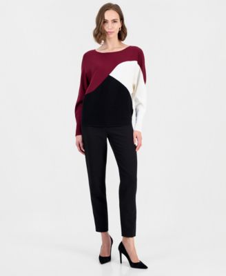 Women's Colorblock Ribbed-Knit Crewneck Pullover