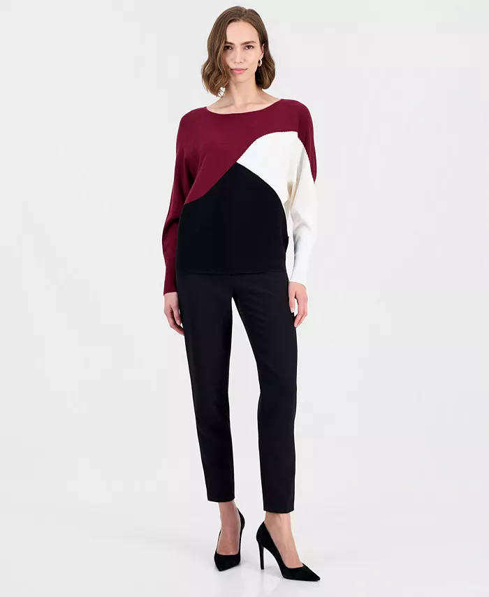 Women's Colorblock Ribbed-Knit Crewneck Pullover