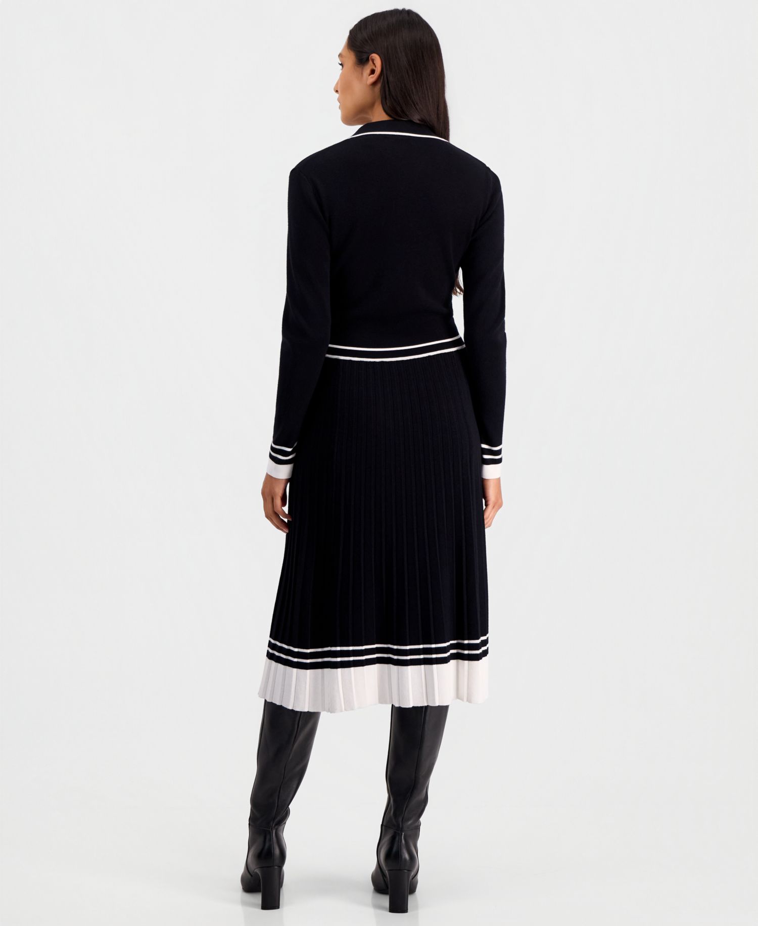 Women's Color-Blocked Polo-Collar Midi Dress