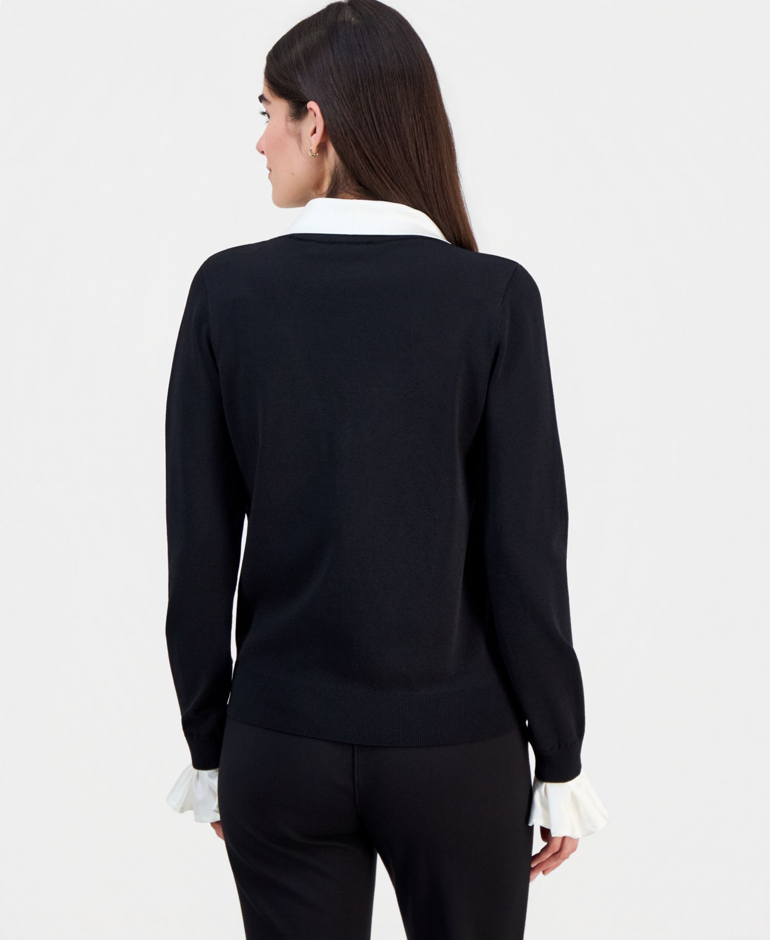 Women's Scarf-Neck Contrast-Trim Sweater