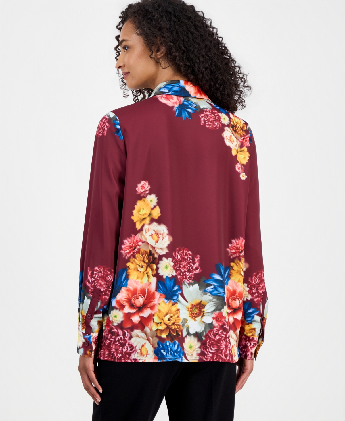 T Tahari Women's Floral Button-Front Tunic Blouse