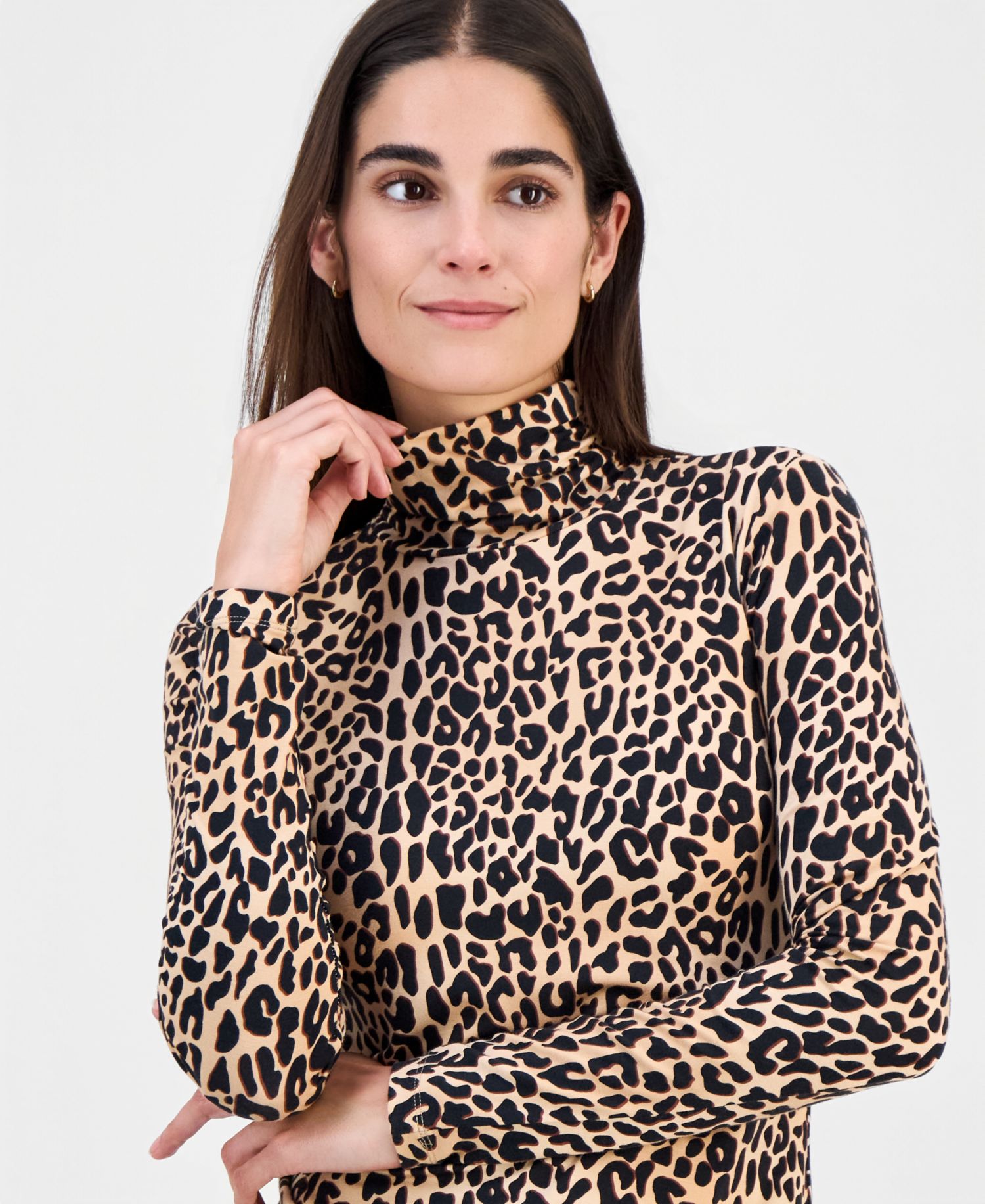 Women's Printed Shirred Turtleneck Top