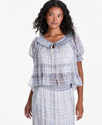Women's Ruffled Tie-Neck Top