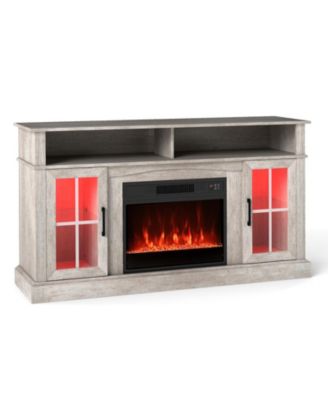 Modern Fireplace TV Stand with Storage Cabinets and LED Lighting