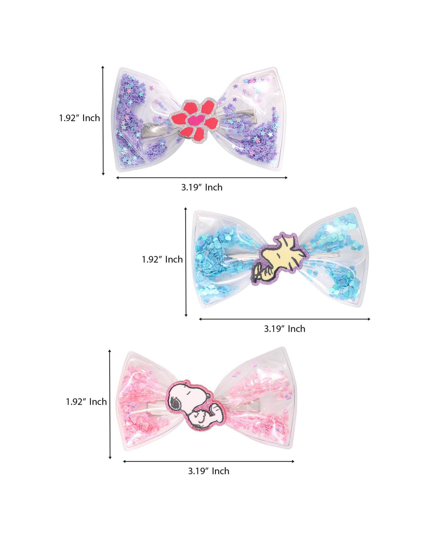 Детские аксессуары для волос Peanuts Snoopy Woodstock Shaker Hair Bows 3-Piece Set Official License, Gifts, Snoopy Things, цвет: Разноцветный — фото 3