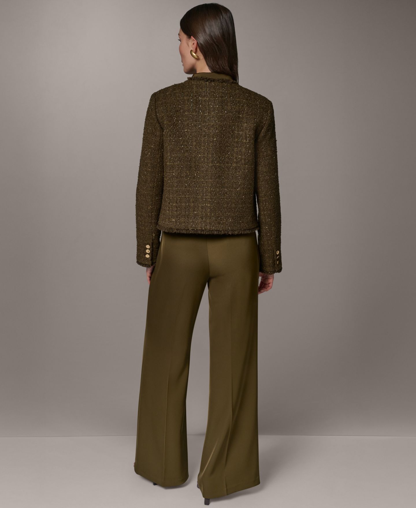 Женская куртка Donna Karan New York Petite Open-Front Fring, цвет: Оливковый / Золотой — фото 8