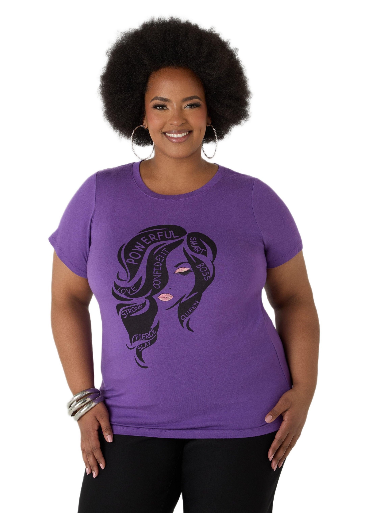 Ashley Stewart Plus Powerful Glittered Graphic Tee