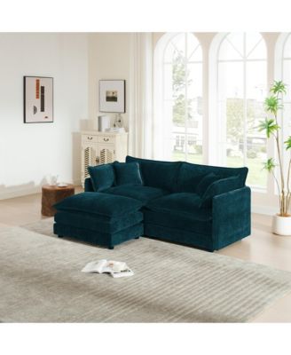 Chenille Two-Seater Sofa with 1 Footrest, 2 Seater L-Shaped Sectional with Ottoman,Loveseat with Ottoman for Small Living