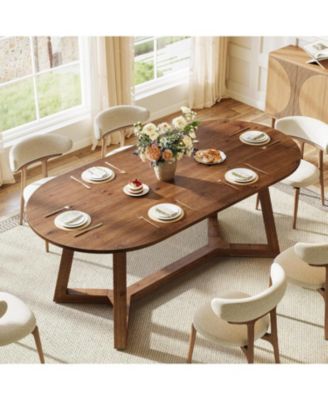 63" Solid Wood Oval Dining Table, Farmhouse Kitchen Table for 4-6 People