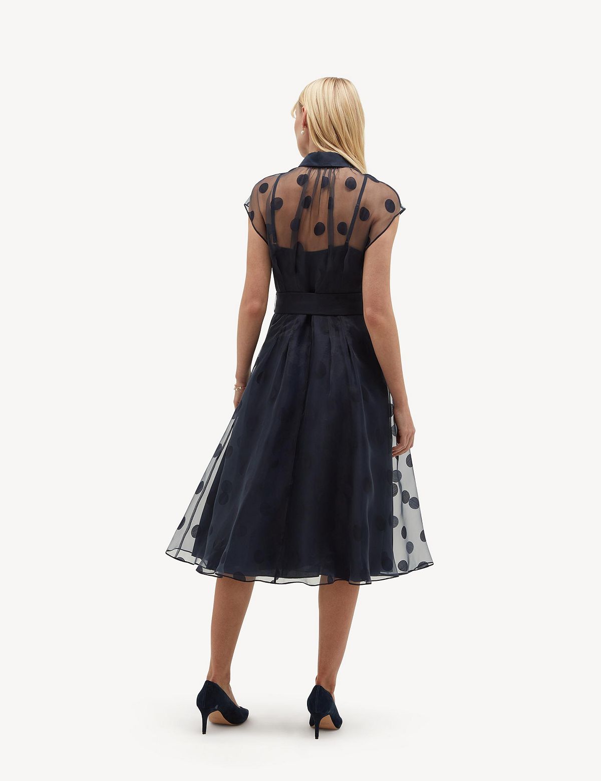 Hobbs London Women's Tess Sheer Polka Dot Shirt Dress view 3 — MAYCSS fashion products