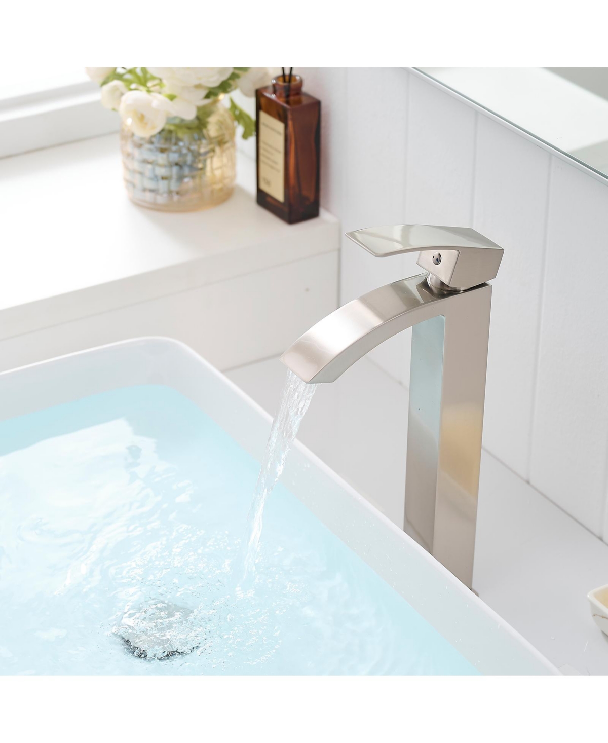 Busdays Brushed Nickel Single Handle Bathroom Sink Faucet Modern Single Hole Vanity Basin Faucet