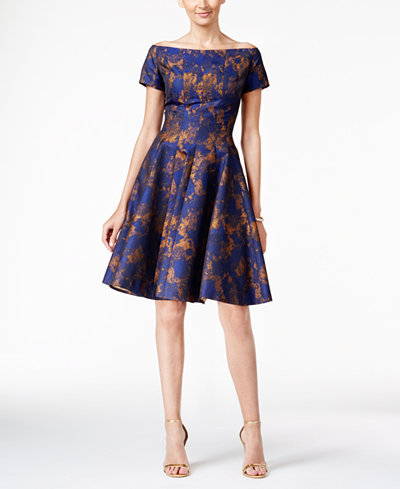 B Michael Off-The-Shoulder Printed Fit & Flare Dress