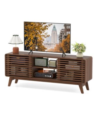 Modern TV Stand with Sliding Doors and Adjustable Shelves