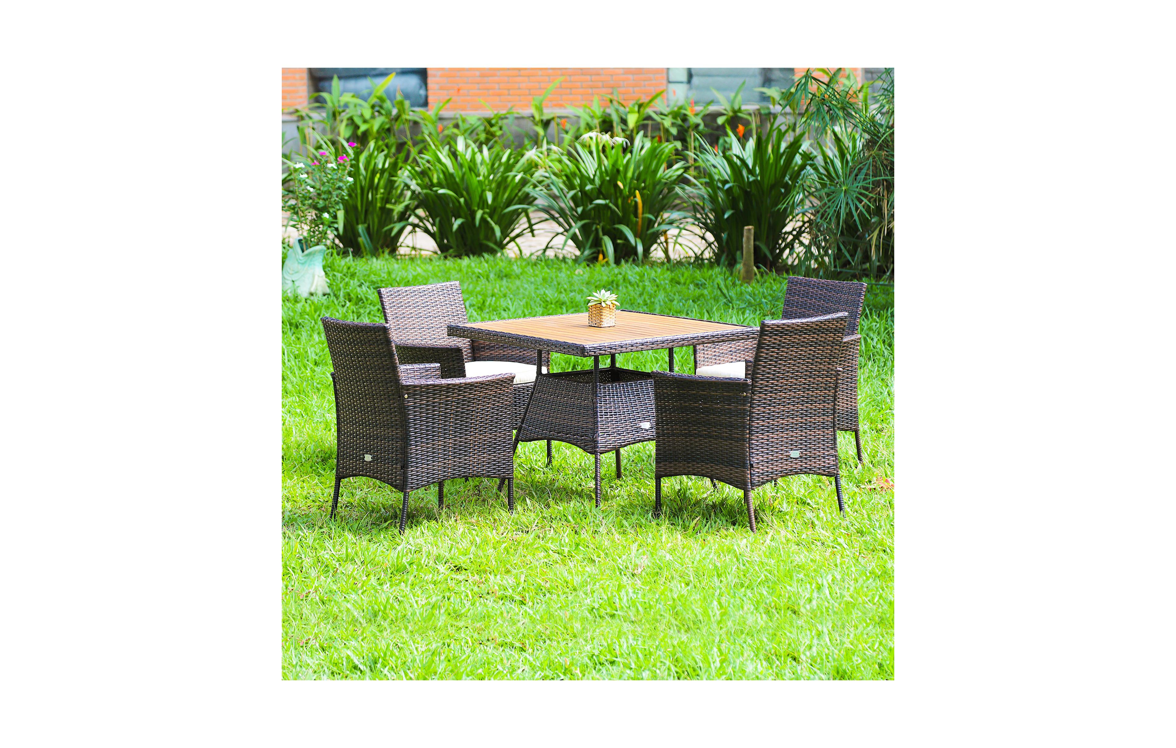Costway 5Pieces Patio Rattan Dining Furniture Set Arm Chair Wooden Table Top