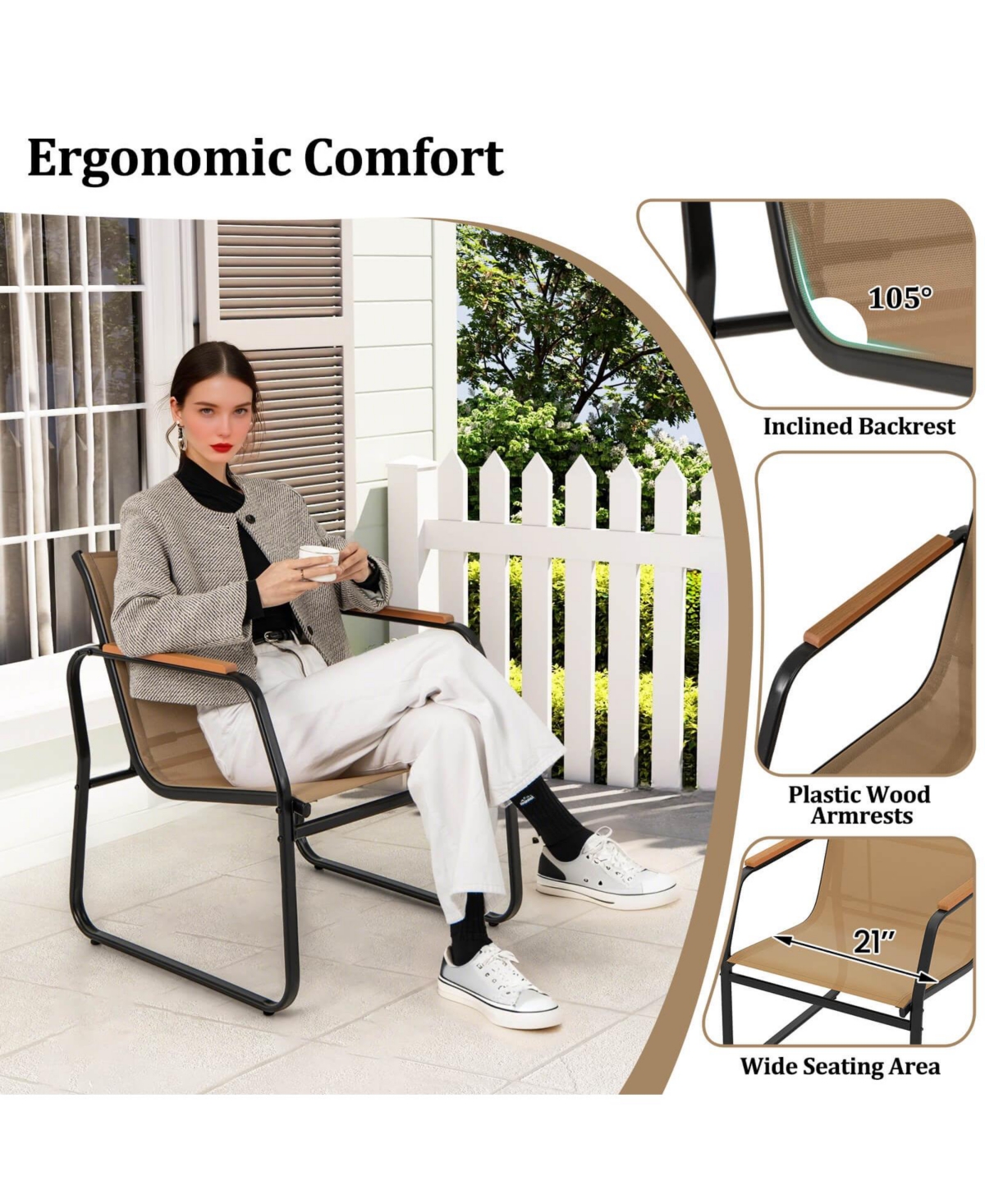 Costway Patio Furniture Set with Breathable Mesh Fabric and Metal Frame Garden