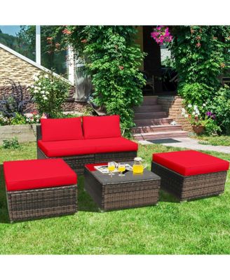 5Piece Patio Rattan Wicker Furniture Set Armless Sofa Cushioned
