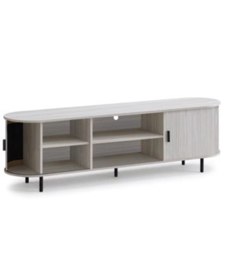 Modern TV Stand with Fluted Sliding Doors Mid-Century Style