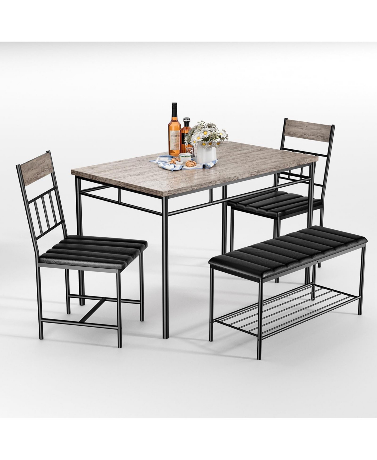gaomon 4-Piece Kitchen Dining Table Set for 4 with 2 Upholstered Chairs and Padded Bench