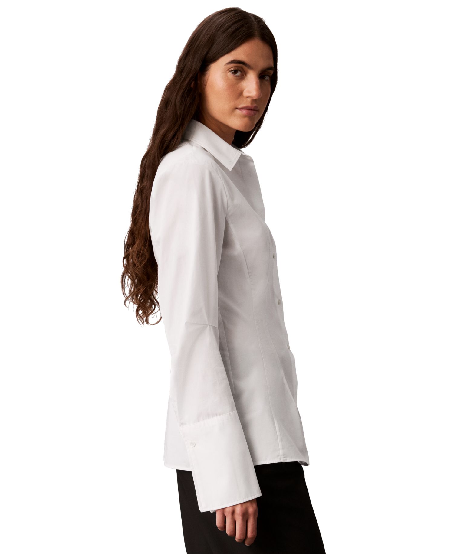 Petite Collared Neck Long-Sleeve Shirt