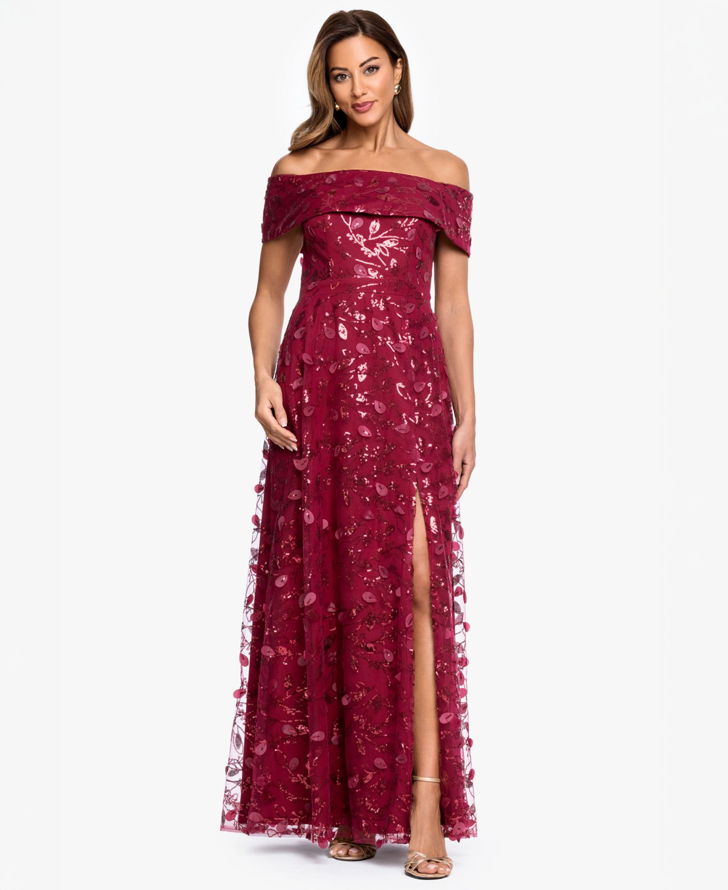 Women's Off-The-Shoulder 3D Embroidered Mesh Ball Gown