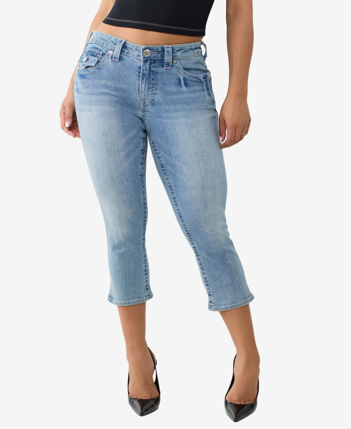 True Religion Women's Jennie Skinny Flap Capri Jeans