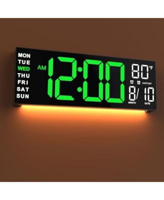 16 Inch Large Digital Wall Clock  8 RGB Colors Auto DST Temperature Night Light Countdown Timer Wall or Desktop Memory Backup