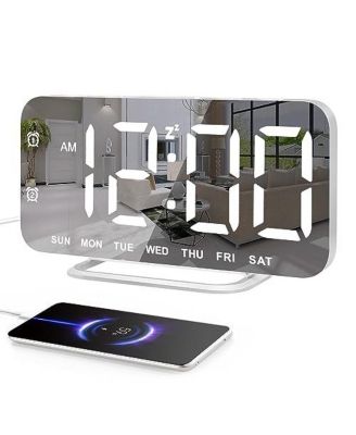 Slim Mirror Alarm Clock   HD Mirror Display Dual Alarms 4 Brightness Levels (Off Included) 2 USB Charging Ports Stylish Gift