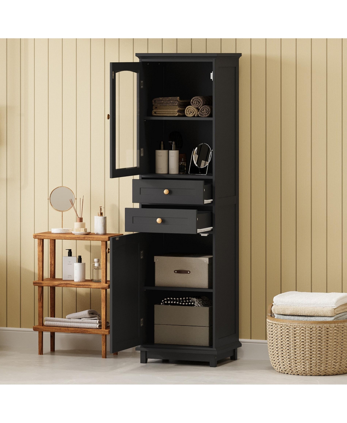 Phying 63 Inch Tall Bathroom Storage Cabinet Free Standing Cabinet Modern Display Organizer Cabinet for Home Bathroom Living Room Entryway