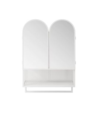 23.62 Inch   Double-Arched Mirror Cabinet Modern 2-Door Metal Medicine Cabinet Wall Mounted Storage Cabinet
