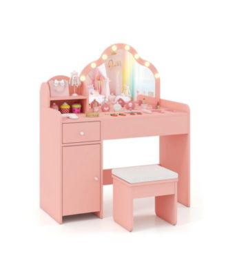 Kids Dressing Table with Mirror and Lights Princess Vanity for Pretend Play