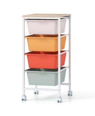 4-Drawer Storage Cart on Wheels with Wooden Top for Home or Office
